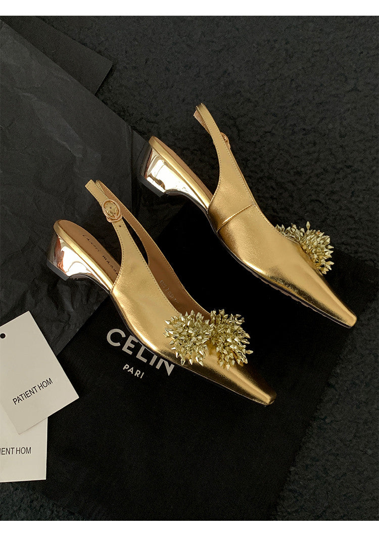 Karin Luna Brilliant Fireworks~Elegant Square-Toed Closed-Toe Chunky Heel Sandals