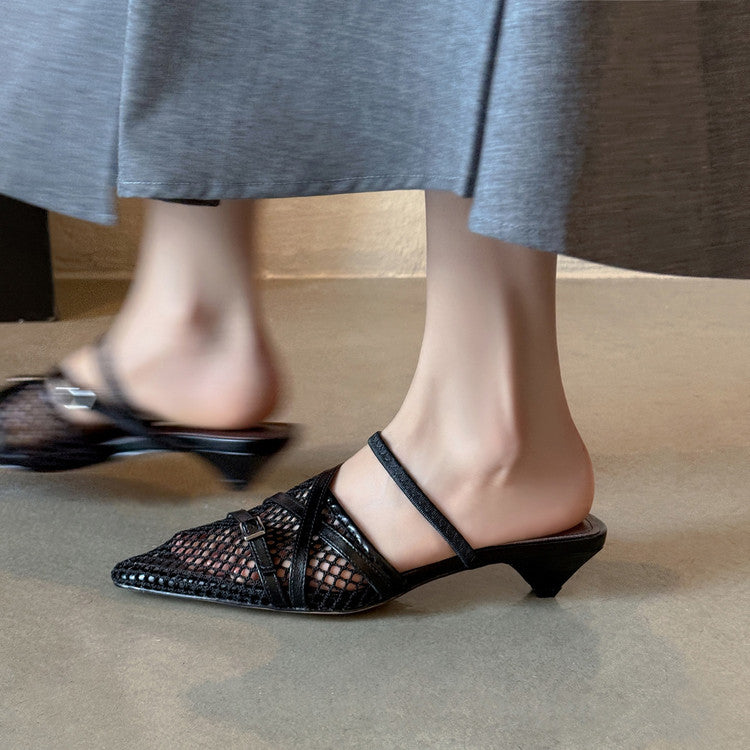 Karin Luna In Stock  Spot Goods  Mesh Series Elegant Closed-Toe Belt Buckle Slippers