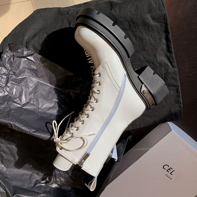 Karin Luna In Stock Spot Goods Lace-up casual metal decorative thick-soled Martin boots