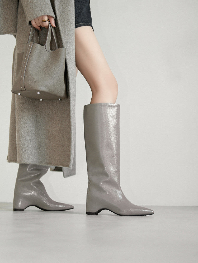 Karin Luna Minimalist Style High Tube Pointed Toe Hidden Heel Boots