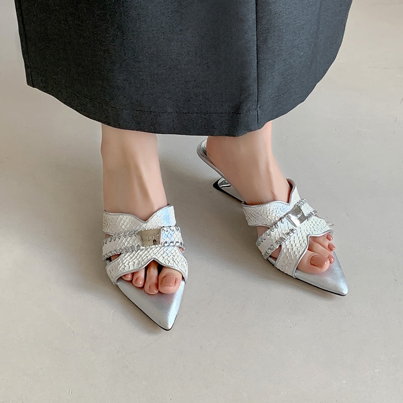 Karin Luna Fish Skin Series~Minimalist Pointed Toe Hot-Selling Unique Heel Slippers