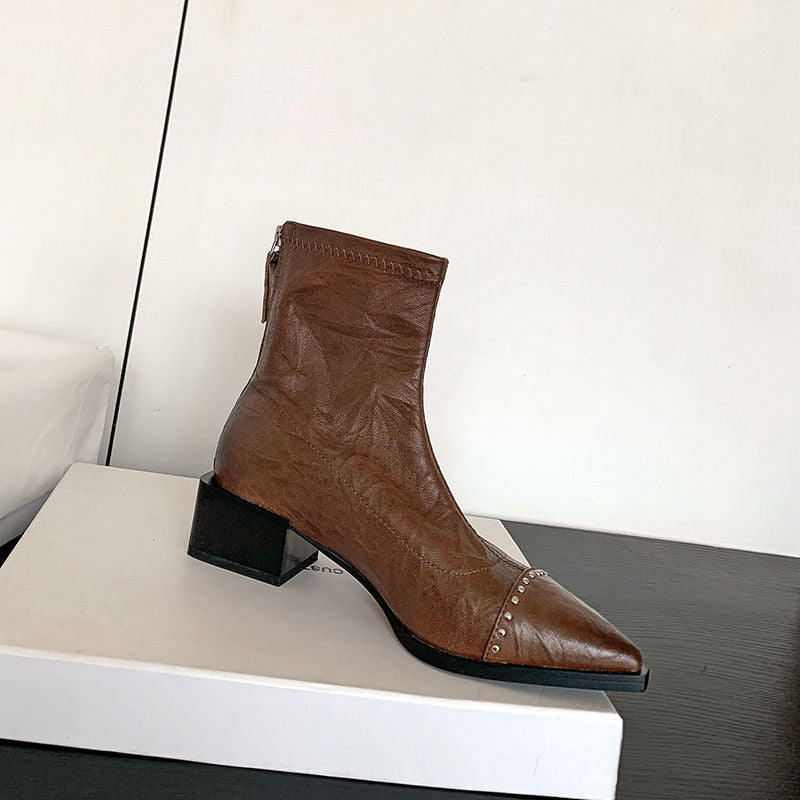 Karin Luna In Stock In Stock Slim Boots Series~Pointed Toe Rivet Slim Short Boots