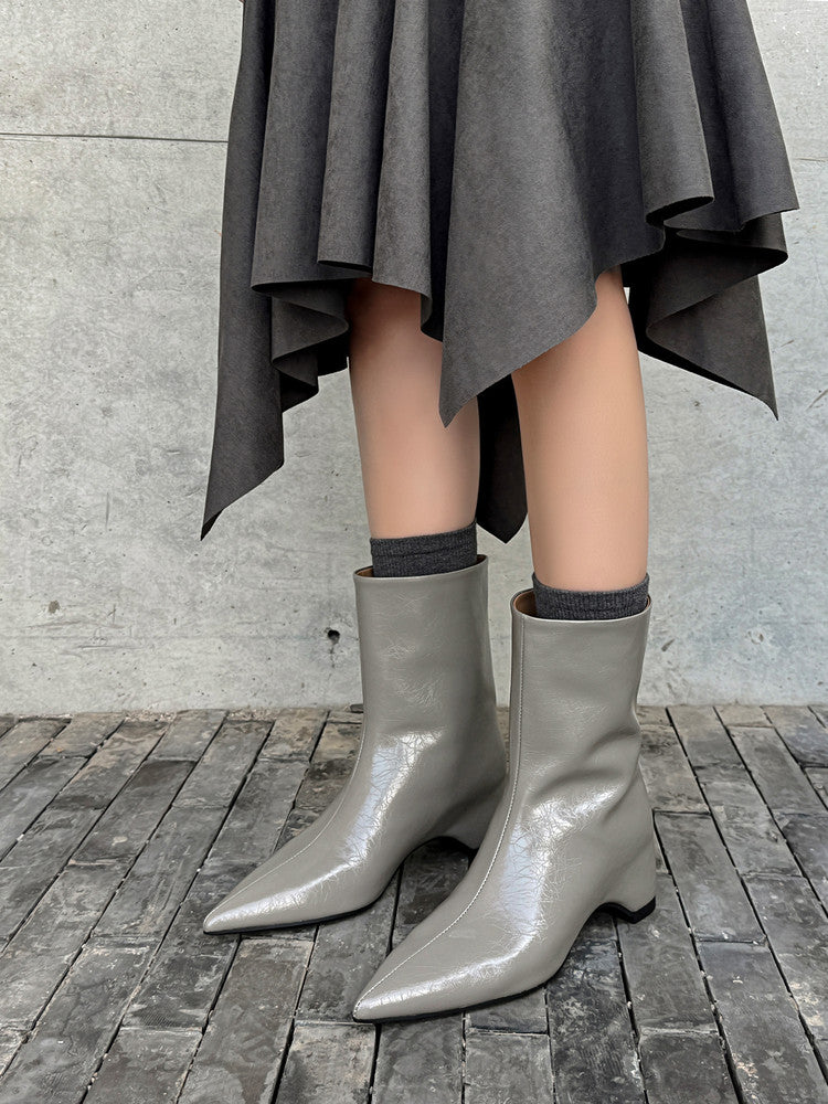 Karin Luna Elegant Pointed Toe Hidden Wedge Short Boots
