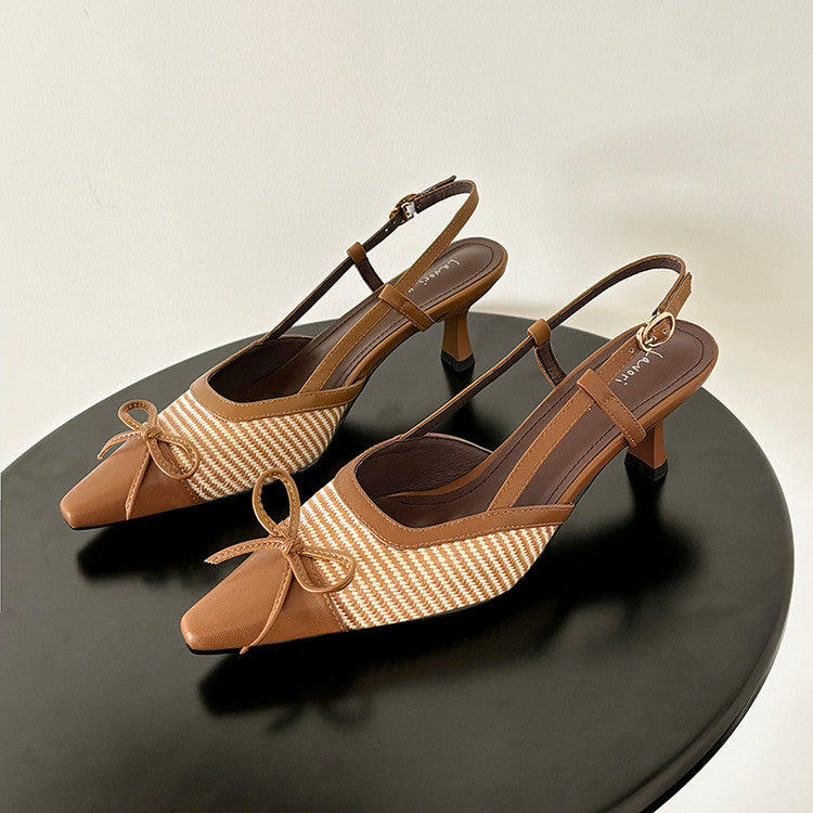 Karin Luna In Stock Spot Goods Braided Style Elegant Thin Heel Pointed Toe Closed-Toe Sandals