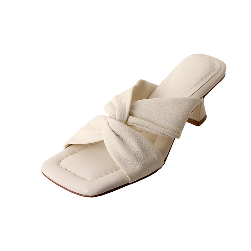 Karin Luna In Stock In Stock  Comfortable Cross Strap  Airy High Heel Square Toe Slippers