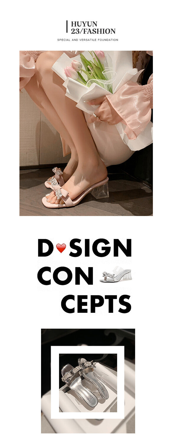 Karin Luna In Stock Summer New It's clearly a model with high traffic Rhinestone Flower Bow Crystal Heel Slippers