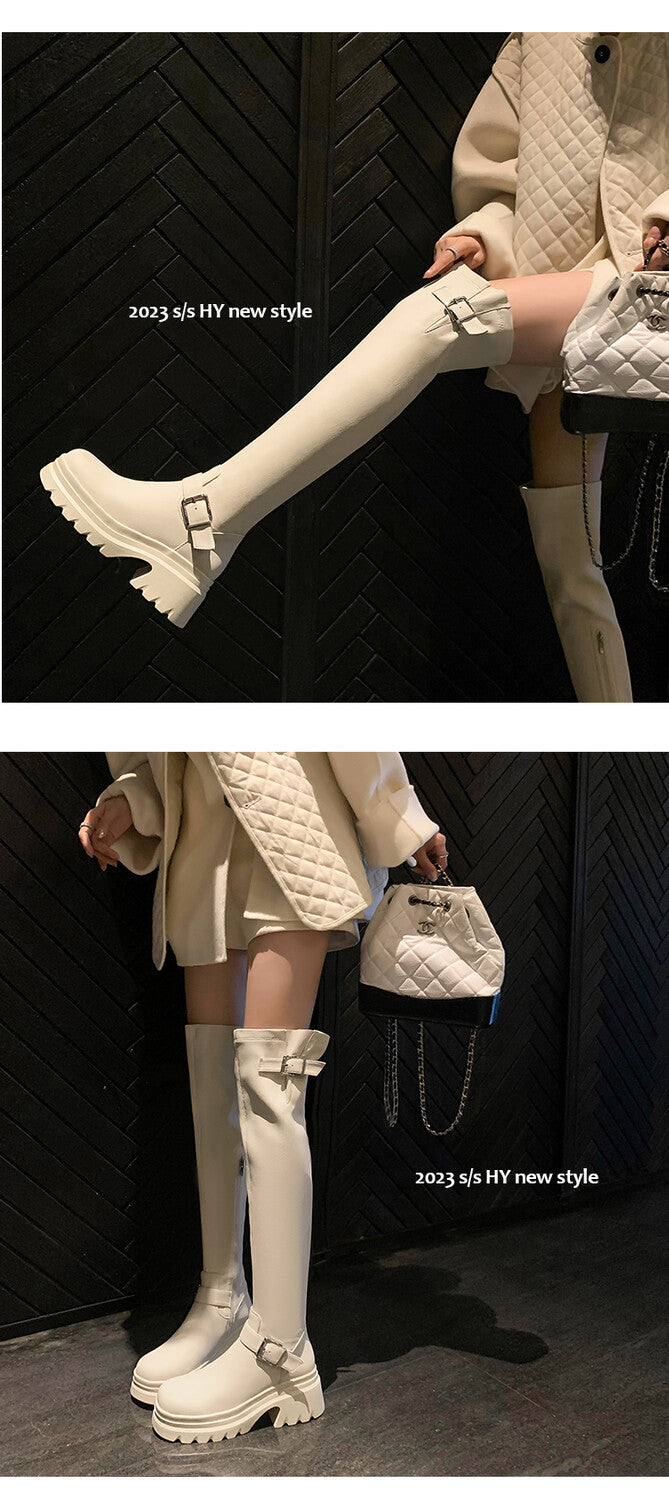 Karin Luna In Stock   Thick Sole Round Toe Basic Versatile Casual Long Boots