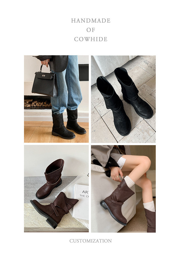 Karin Luna In Stock Spot Goods  Super textured Lazy Style Thick-Soled Ankle Boots
