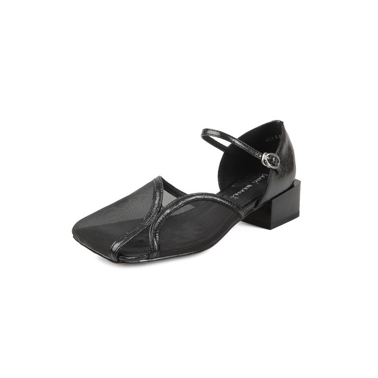Karin Luna In Stock In Stock  Internet Celebrity Style Square Toe Mesh Chunky Heel Sandals