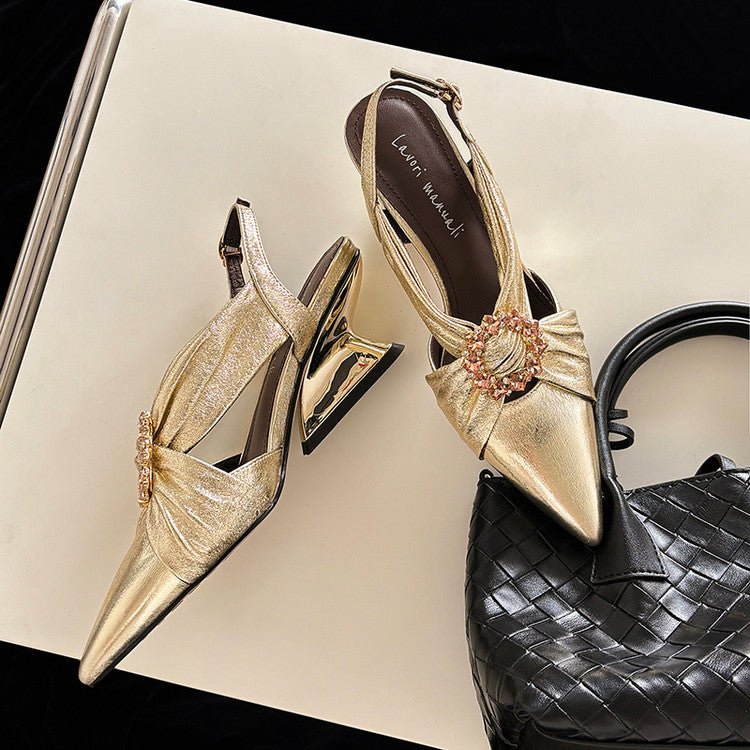 Karin Luna Bestseller Popular  Pointed Toe Irregular Heel Elegant Rhinestone Closed-Toe Sandals