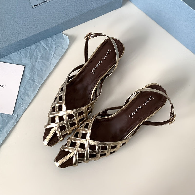 Karin Luna Braided Style ~Cross-woven Pointed Toe Closed-toe Sandals