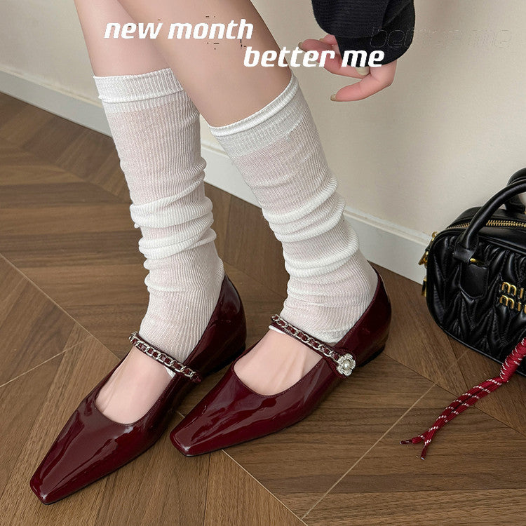 Karin Luna In Stock In Stock ~Metal One-Strap Pearl Small Square Toe Height-Increasing Flats