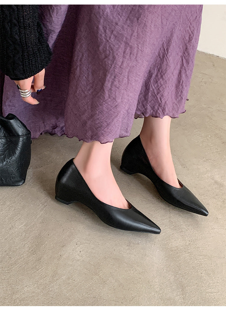Karin Luna Full Layer Inside and Out~Basic Versatile Retro French Pointed Toe Irregular Heel Single Shoes