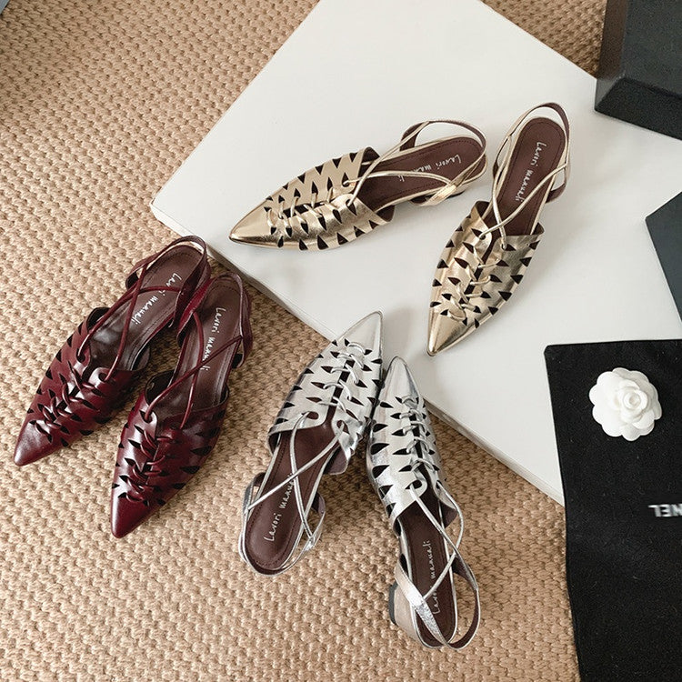 Karin Luna Braided Style ~Cross-woven Pointed Toe Closed-toe Sandals