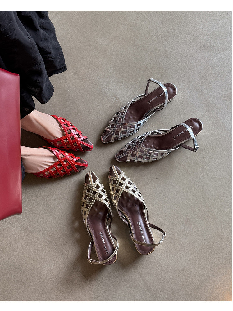Karin Luna Braided Style ~Cross-woven Pointed Toe Closed-toe Sandals