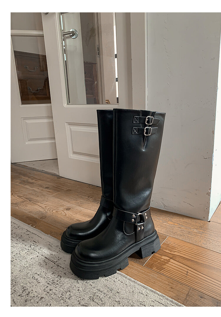 Karin Luna Full Cowhide  miumiu Popular Round Toe Thick Sole Beautiful and height-increasing