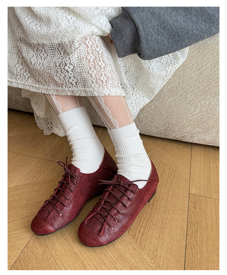 Karin Luna In Stock In Stock   Xiaohongshu Hot-Selling Lace-Up Round-Toe Deep Mouth Single Shoes
