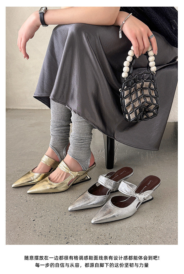 Karin Luna In Stock Spot Goods  Pointed Toe Irregular Heel Elegant Retro Strap Slippers