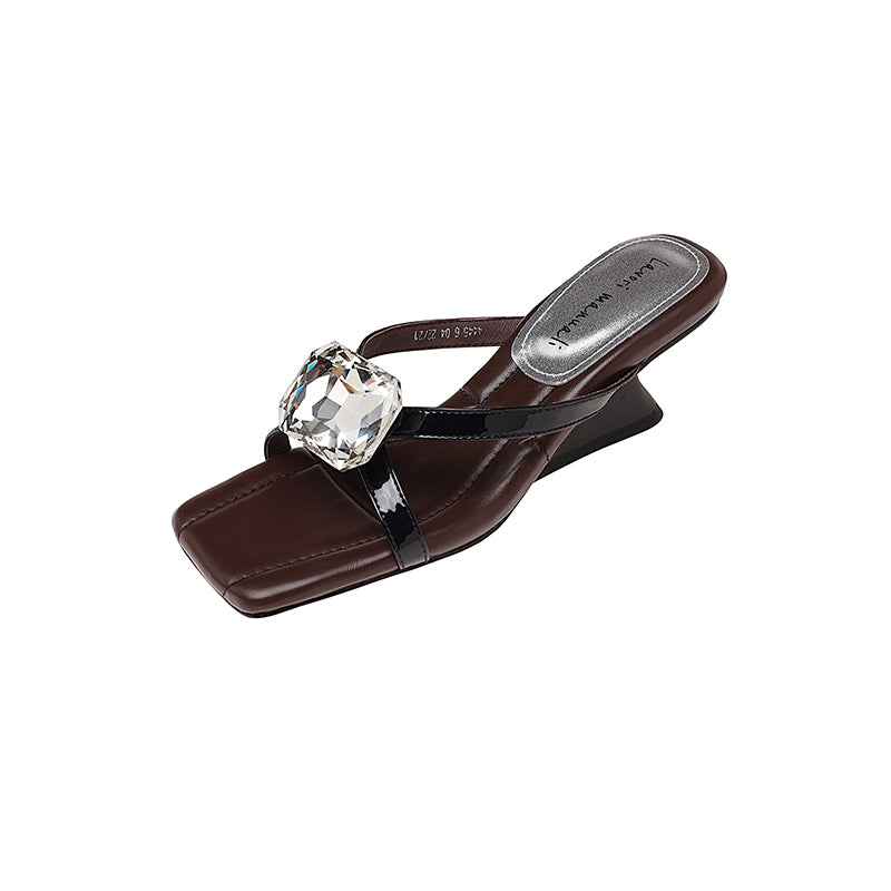 Karin Luna In Stock Spot Goods Rhinestone Square Toe Irregular Heel Slippers