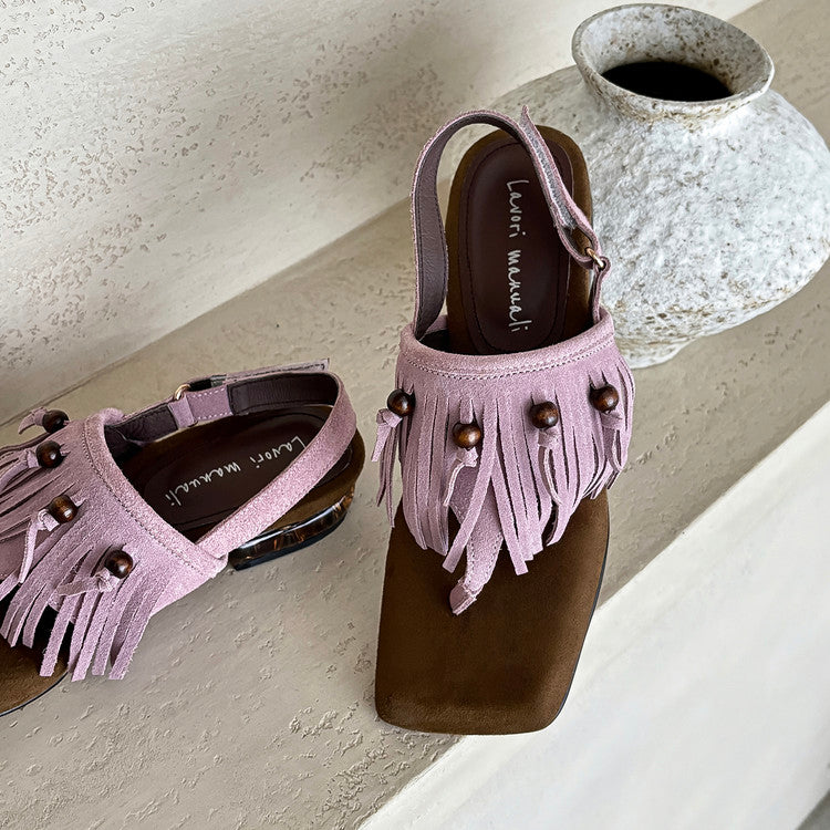 Karin Luna  Tassel Series~Spot Goods  In-stock Clip-toe Square Toe Sandals