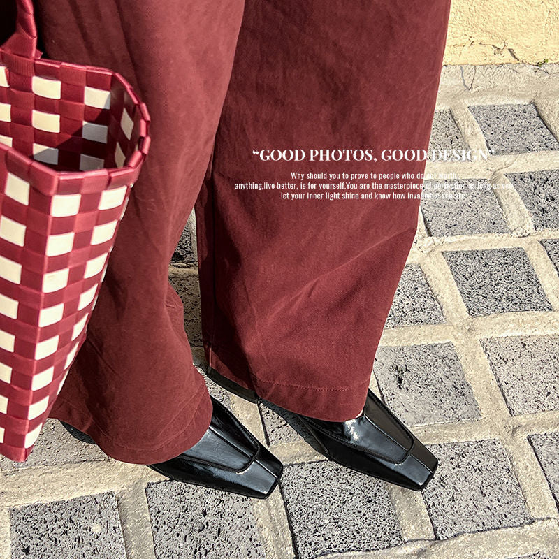 Karin Luna In Stock Spot Goods  Retro Full Leather Square Toe Shallow Mouth Single Shoes