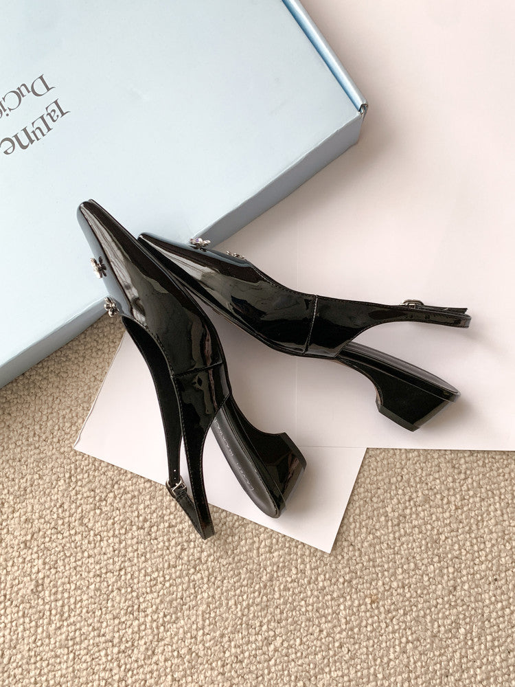 Karin Luna In Stock  Spot Goods  Rhinestone Small Square Toe Closed-Toe Sandals