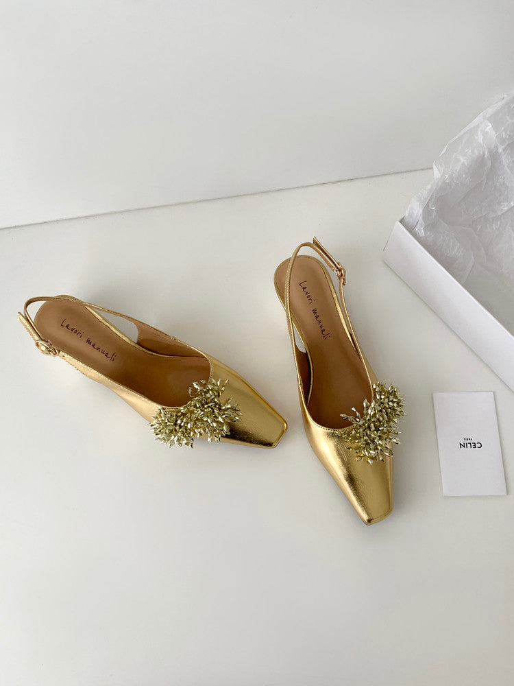 Karin Luna Brilliant Fireworks~Elegant Square-Toed Closed-Toe Chunky Heel Sandals