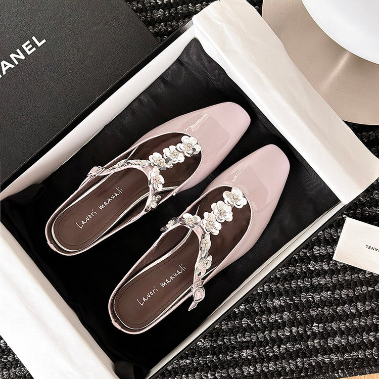 Karin Luna In Stock Spot Goods  T Handmade Sequin Flower Square Toe Height-Increasing Closed-Toe Slippers