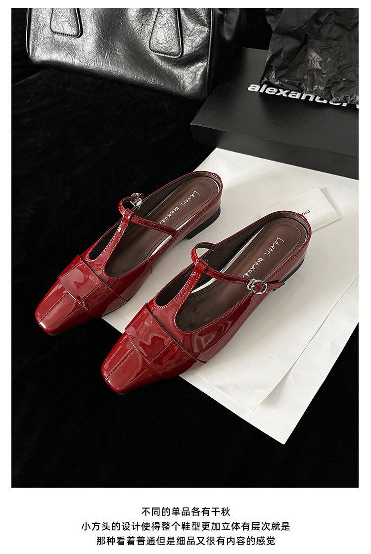 Karin Luna In Stock Spot Goods  t Square-Toed Full Leather Basic Slippers