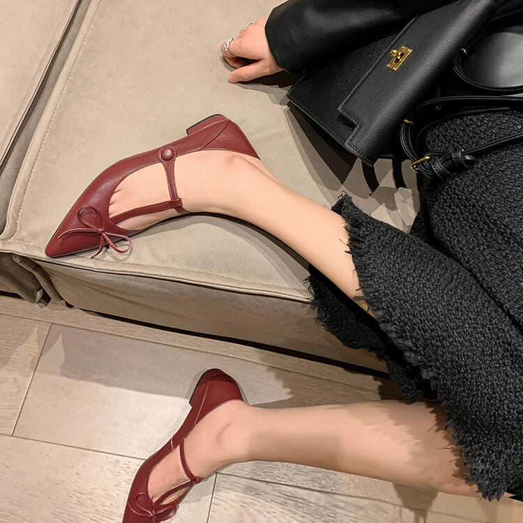 Karin Luna is a perfect Korean drama heroine~French Retro Style Full leather inside and out Pointed Bowknot
