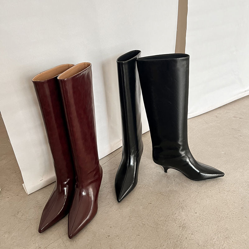 Karin Luna In Stock In Stock    Stunning Elegant Style Kitten Heel Straight Long Boots
