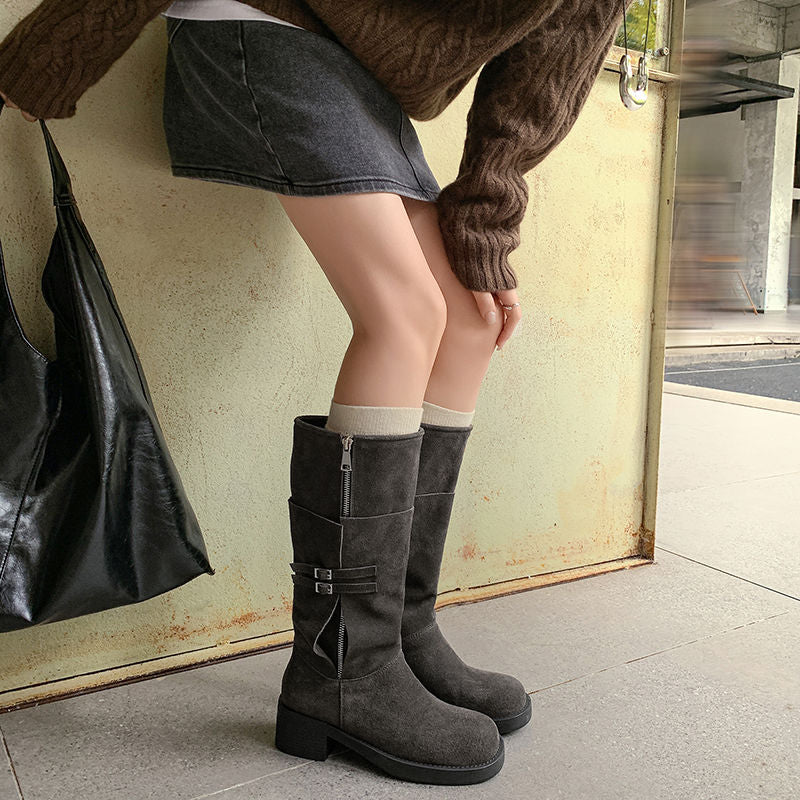 Karin Luna In Stock Spot Goods Vintage Cowhide Leather Height-Increasing Suede Long Boots