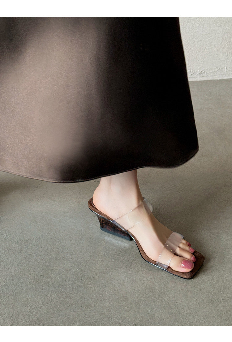Karin Luna Hot-Selling Amber Element~Spot Goods Spot Goods Transparent tpu   Minimalist Square-Toed One-Strap Slippers