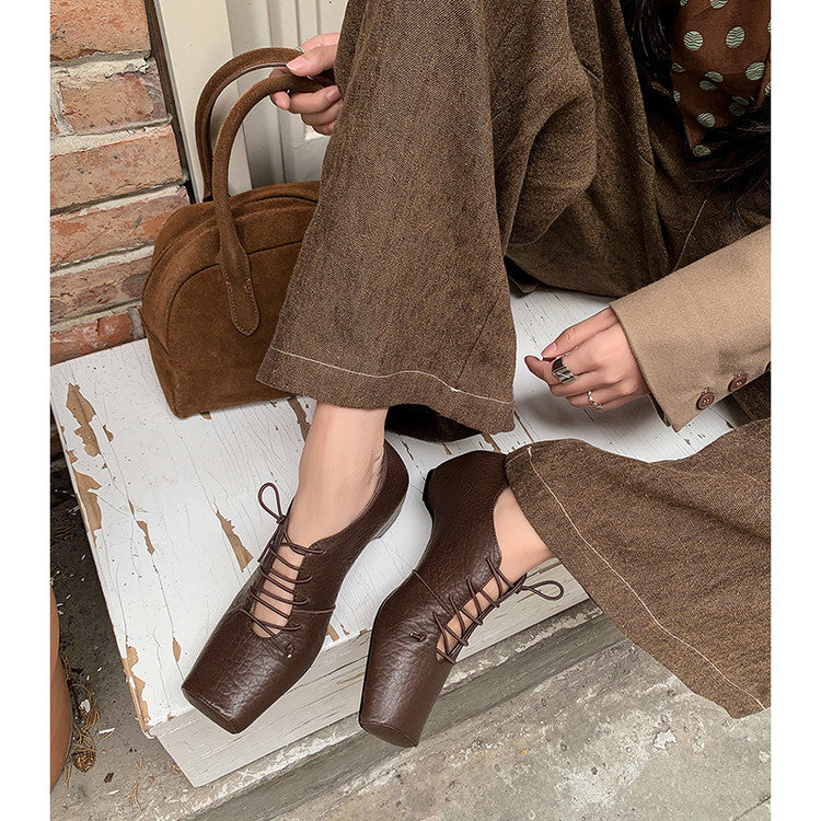 Karin Luna In Stock Spot Goods Elephant Pattern Series~Square-Toed Old Money Style Internal Height-Increasing Flats
