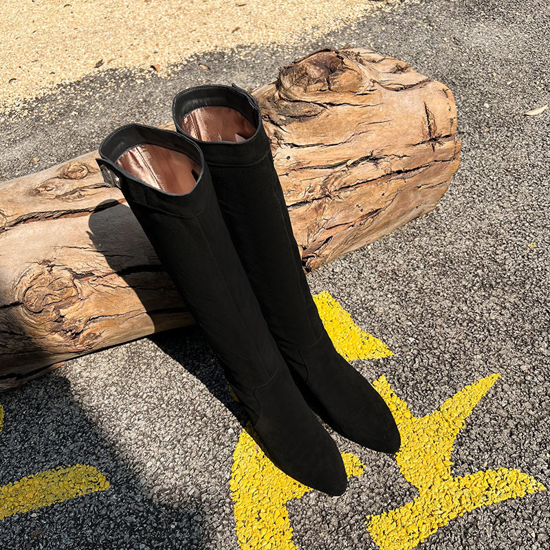 Karin Luna In Stock Spot Goods  Bestselling Suede Leather Sold Out Fast: Pile of Matte Inner Height-Increasing Western Boots