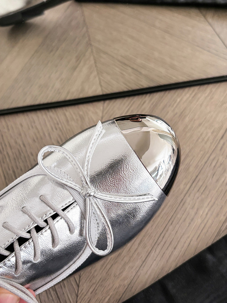 Karin Luna In Stock Spot Goods  Casual Lace-Up Metal Toe Bow Deep Mouth Single Shoes