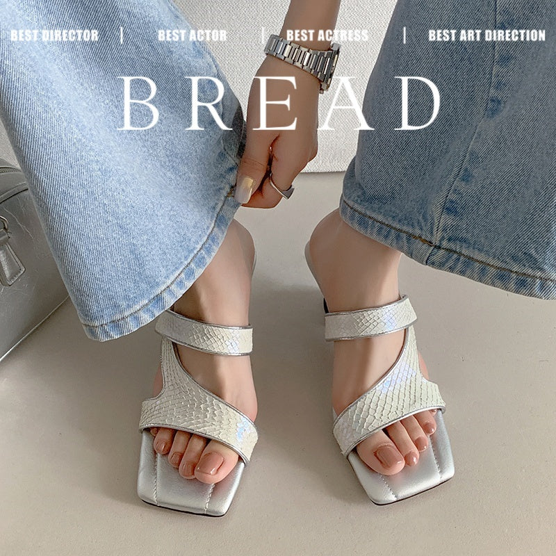 Karin Luna Fish Skin Series~Minimalist Square Toe Popular Irregular Heel Slippers