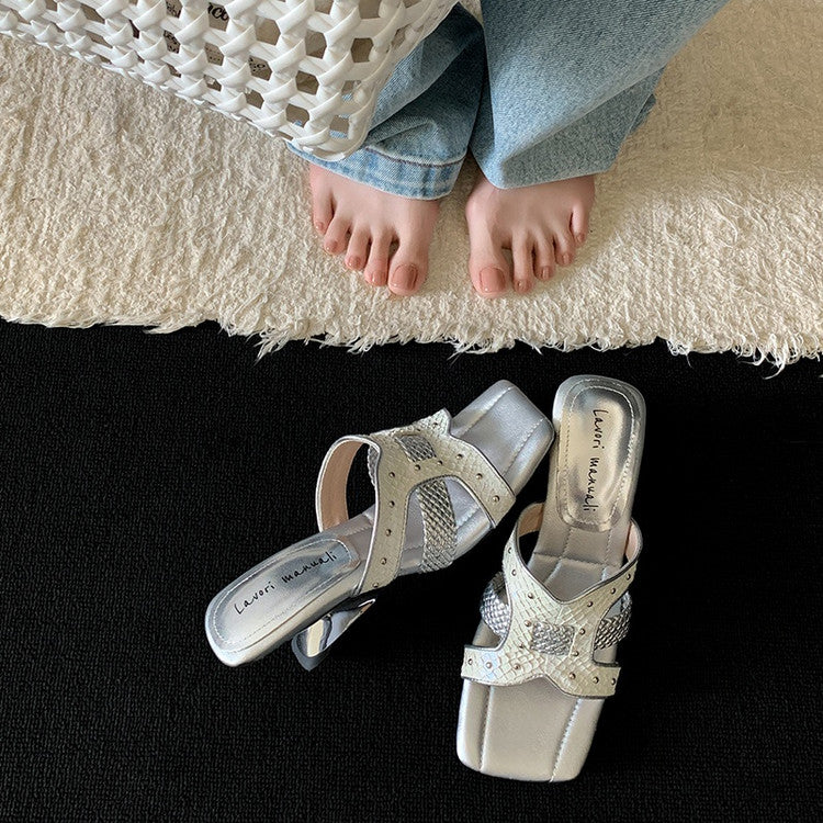 Karin Luna Fish Skin Series~ Hot-selling Square-Toe Slippers with Built-in Traffic