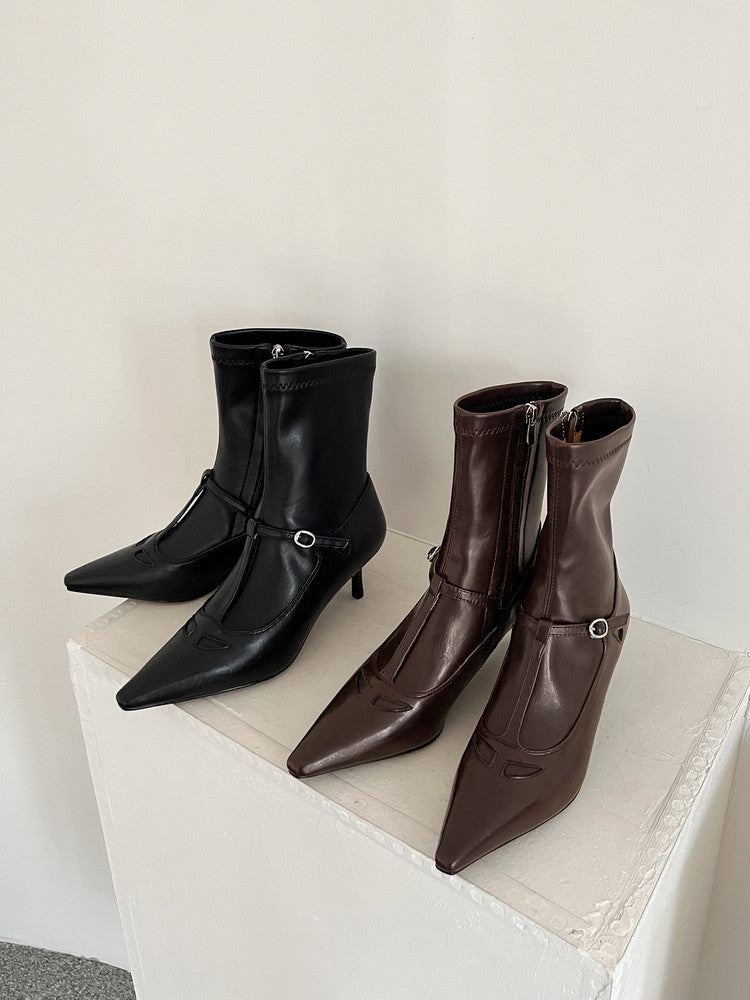 Karin Luna In Stock Spot Goods Elegant Stiletto Pointed Toe Side Zipper Short Boots