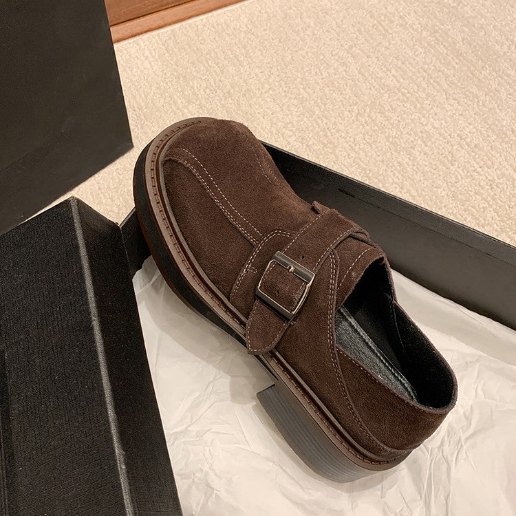 Karin Luna In Stock Spot Goods Metal Round Toe Cow Leather Thick Sole Flats