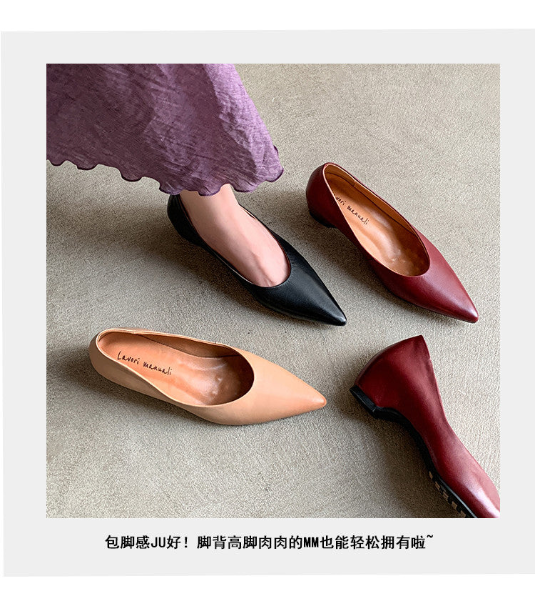 Karin Luna Full Layer Inside and Out~Basic Versatile Retro French Pointed Toe Irregular Heel Single Shoes