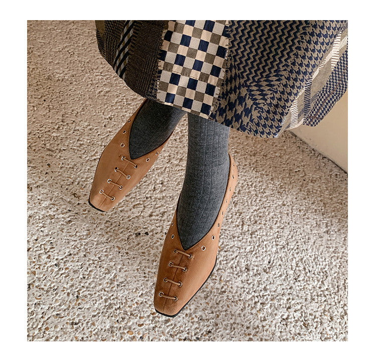 Karin Luna In Stock Spot Goods    Old Money Style Square Toe Suede Flats