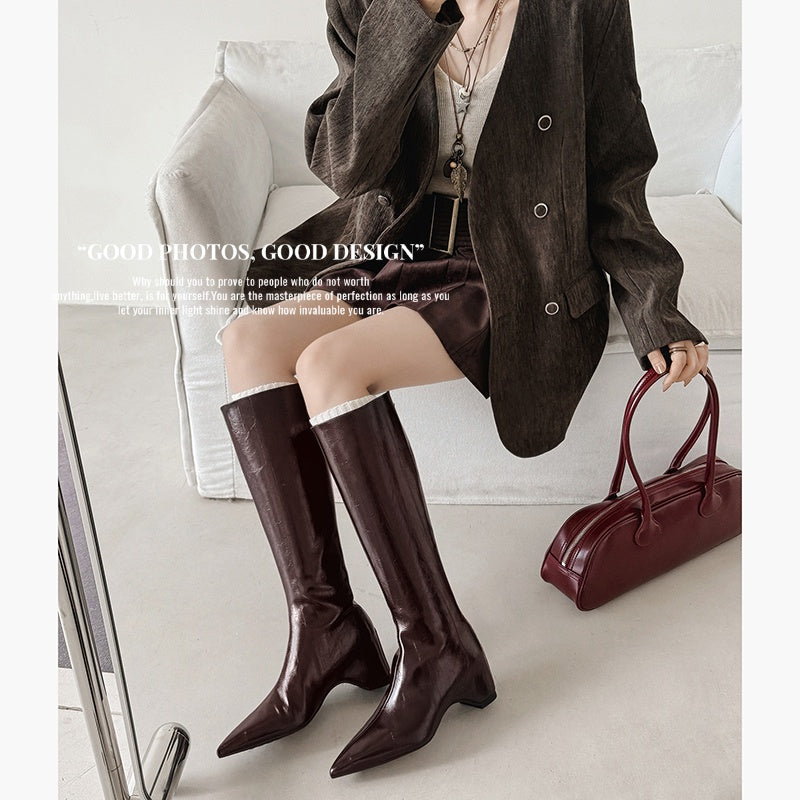 Karin Luna Elegant Style Pointed Toe Internal Height Increase Long Boots