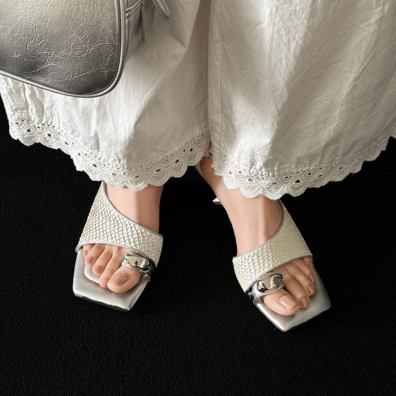 Karin Luna Fish Skin Series~Minimalist Square Toe Popular Irregular Heel Slippers