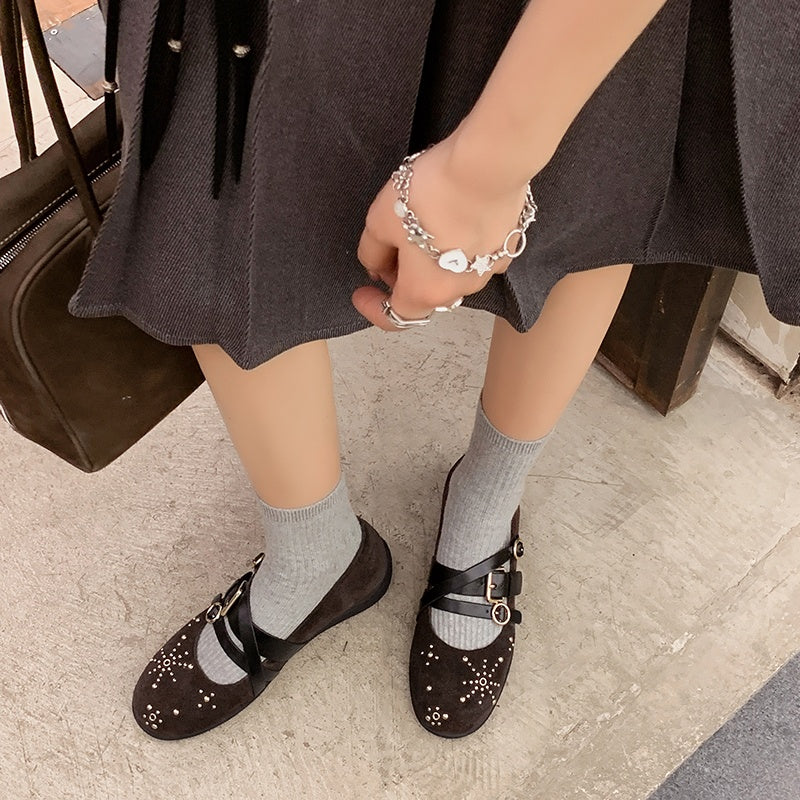 Karin Luna In Stock Spot Goods Studded Rivet Hidden Wedge Mary Jane Shoes