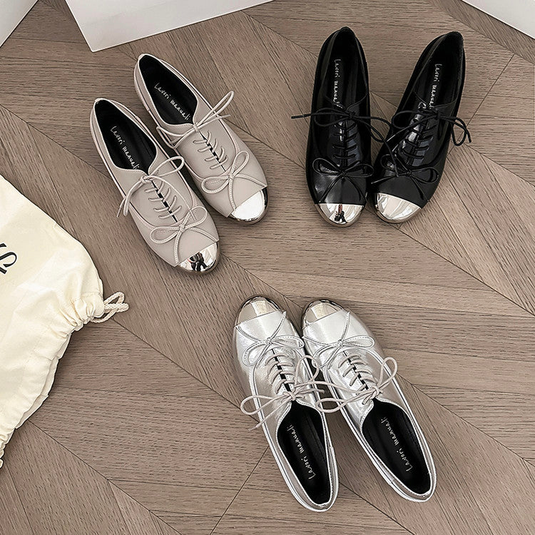 Karin Luna In Stock Spot Goods  Casual Lace-Up Metal Toe Bow Deep Mouth Single Shoes