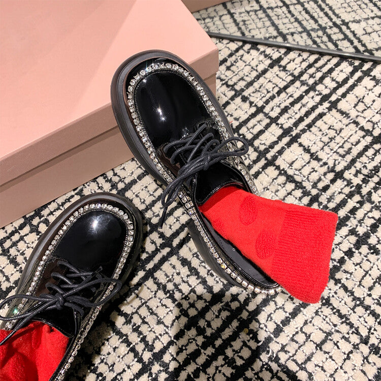 Karin Luna In Stock In Stock  Rhinestone Shoe Edge Trim Lace-up Thick Sole Loafers Best-selling in stock