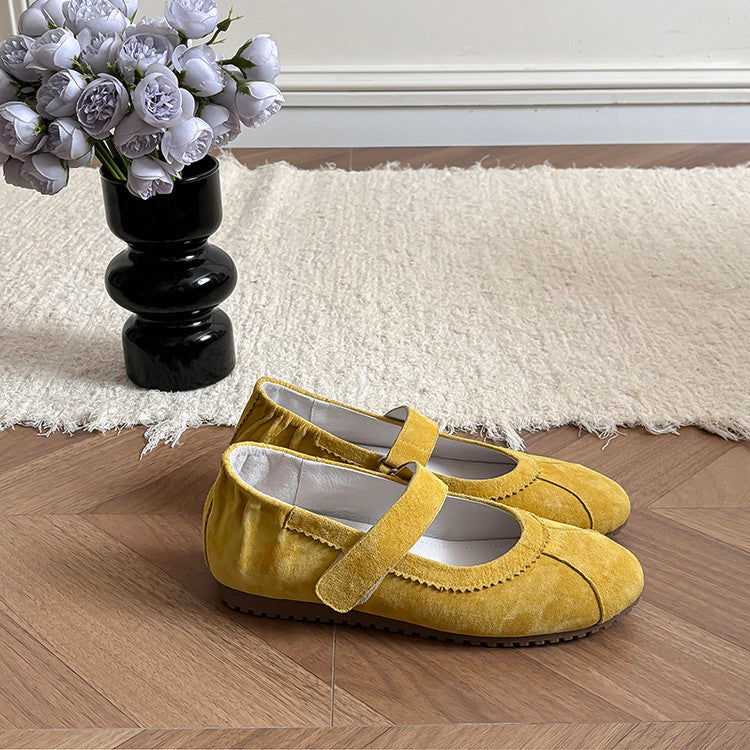 Karin Luna Casual Shoes Series~  In Stock In Stock Magic Tape Round Toe Internal Height Increase Single Strap Flats