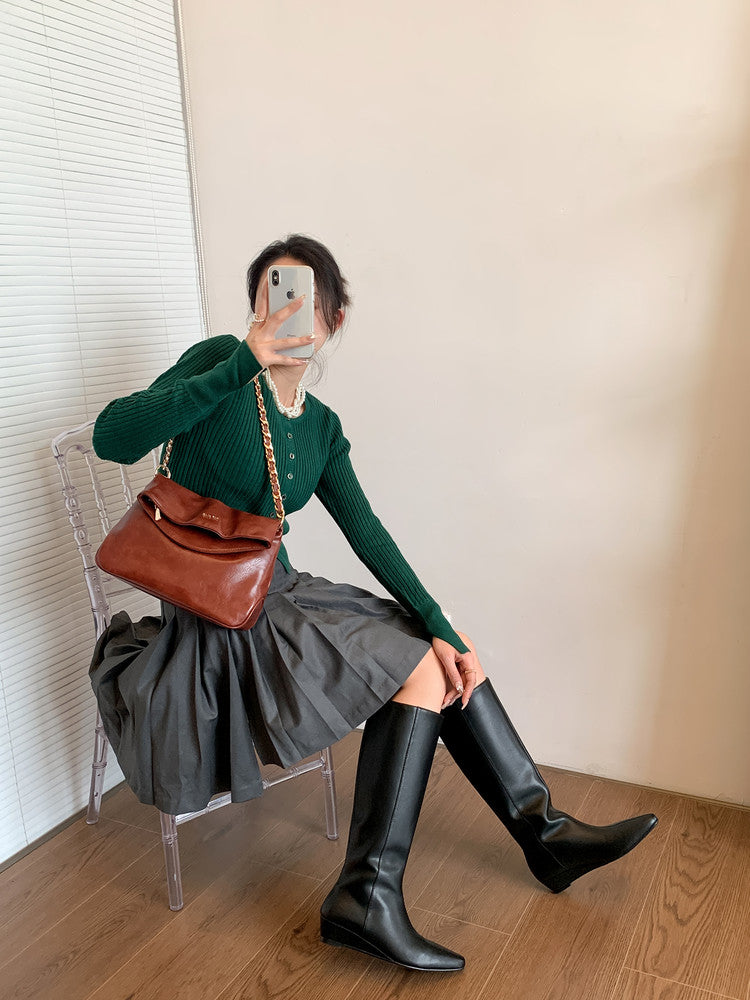 Karin Luna In Stock  In-stock Square Toe Straight Slip-on Long Boots