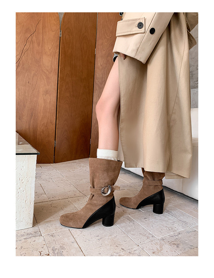 Karin Luna In Stock Spot Goods  Belt Buckle High Heel Large Tube Small Short Boots